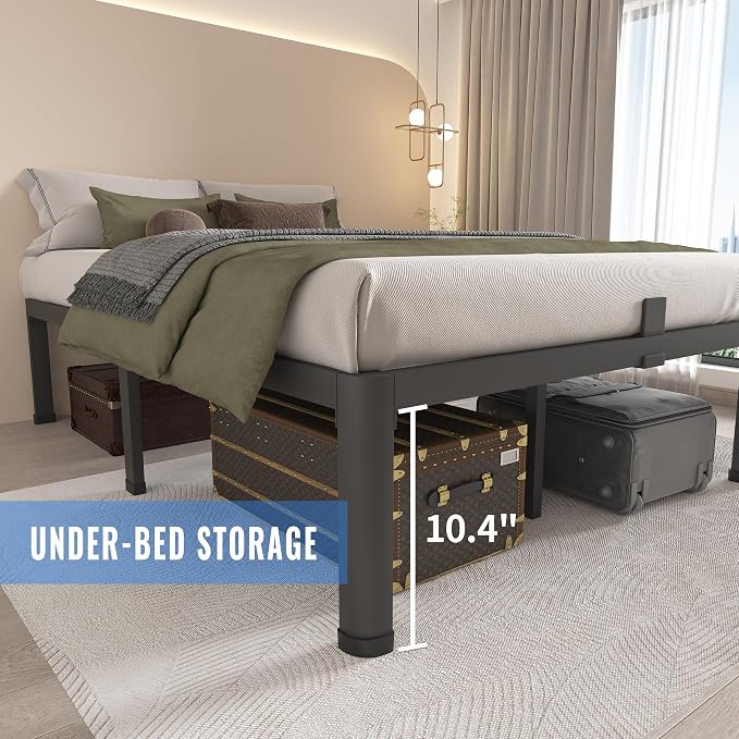 MAF 12 Inch Full Size Metal Platform Bed Frame with Round Corner Legs | Mattress Baffle, 3000 LBS Heavy Duty Steel Slat Support, Noise Free, No Box Spring Needed, Easy Assembly, 10.4" Storage Space