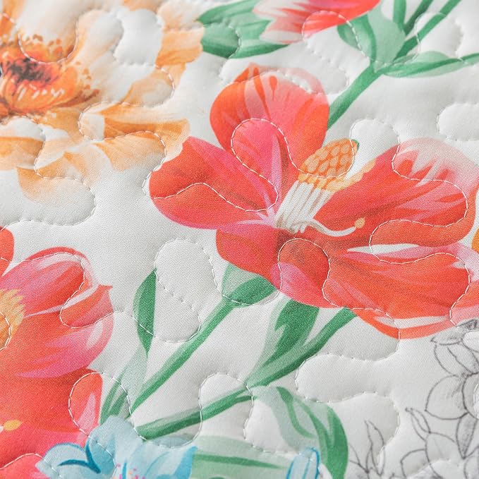 Quilt Bedspread Sets- Dreamy Flowers Reversible Coverlet Set,Queen Size