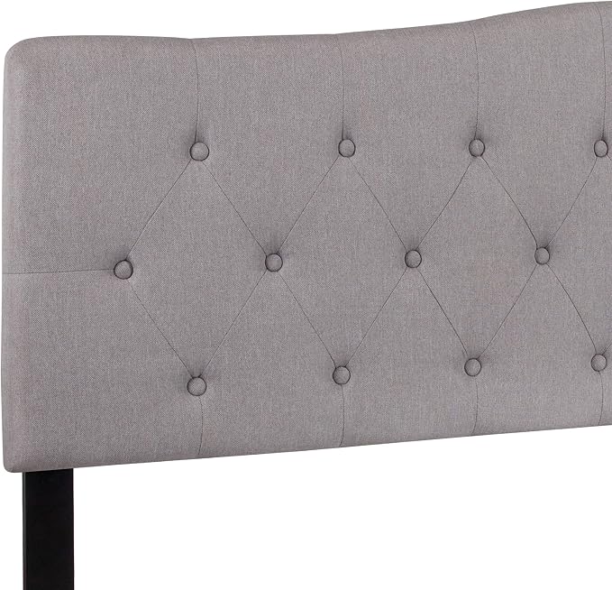 EMMA + OLIVER Light Gray King Button Tufted Headboard | Adjustable Bed Rail Slots, Fabric Upholstered