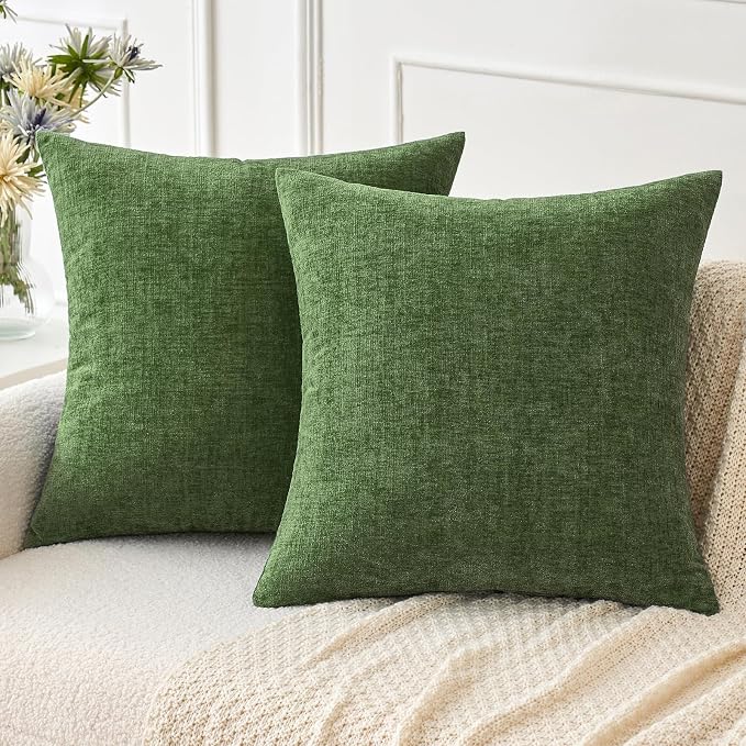 MIULEE Soft Chenille Throw Pillow Covers Moss Green 16x16 Inch Pack of 2 | Modern Home Decor, Classic Decorative Pillows, Solid Dyed Cases, Boho Couch Cushion Covers for Sofa Bed Living Room