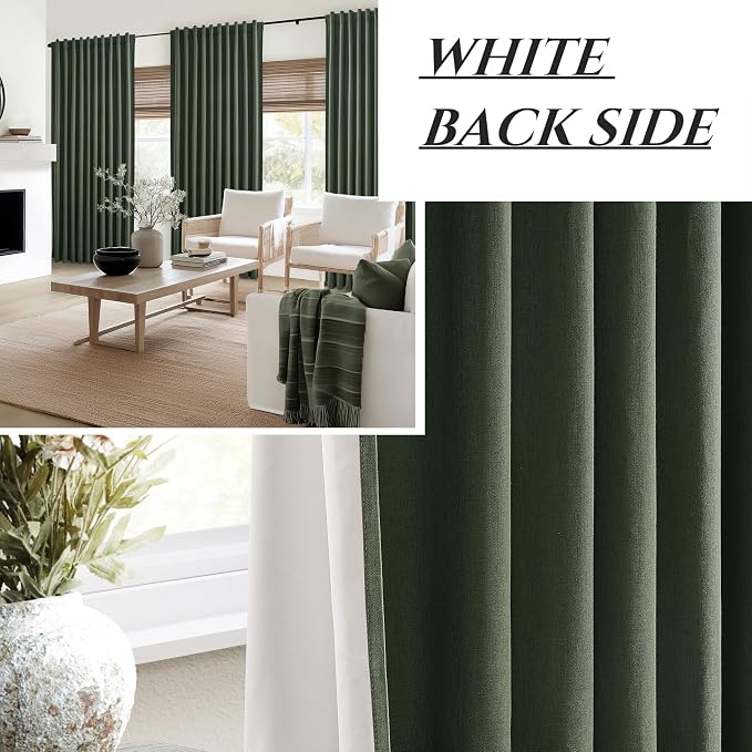 Dark Olive Green Curtains 70 Inch Length Extra Wide Pleated Black Out 102 Inch Long for Living Room, Linen Thick Sliding Glass Door Heavy Duty Insulated Large Window Drapes (70"Wx102"Lx 2Panels Loden)