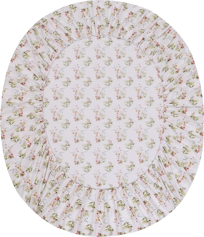 RUVANTI 100% Cotton Percale Sheets Full Size, Floral Bliss | Crisp Cooling, Deep Pocket 16", Soft Breathable & Durable, Hotel-Style, 4 Piece Set