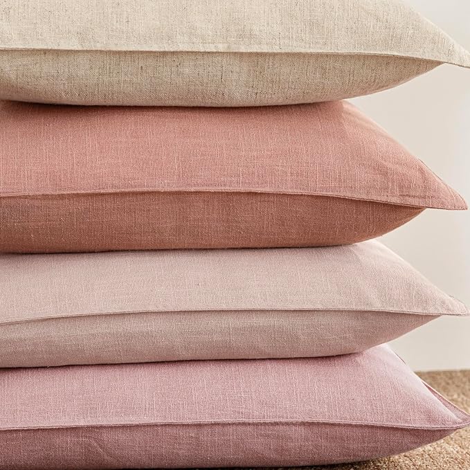Foindtower Decorative Linen Lumbar Throw Pillow Covers 12x20 Inch Rose Pink | Pack of 2 Boho Farmhouse Pillowcase,Accent Neutral Solid Cushion Covers,Morden Home Decor for Couch Sofa Bedroom Living Room