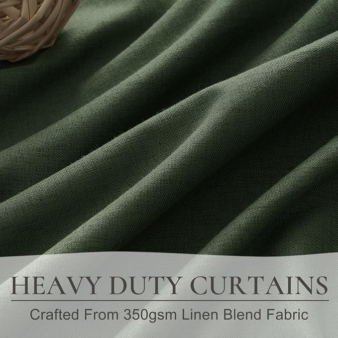 Dark Olive Green Curtains 70 Inch Length Extra Wide Pleated Black Out 102 Inch Long for Living Room, Linen Thick Sliding Glass Door Heavy Duty Insulated Large Window Drapes (70"Wx102"Lx 2Panels Loden)