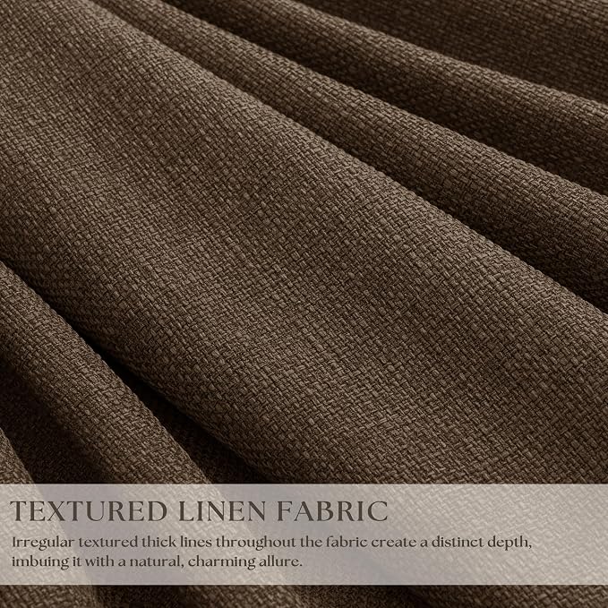 120 Inch Pinch Pleat Brown 100% Blackout Thick Linen Curtains with Liner | Double Layer Pleated Curtain, Room Darkening Black Out, Rustic Cottagecore Farmhouse, Dutch Cocoa, for Living Room Bedroom