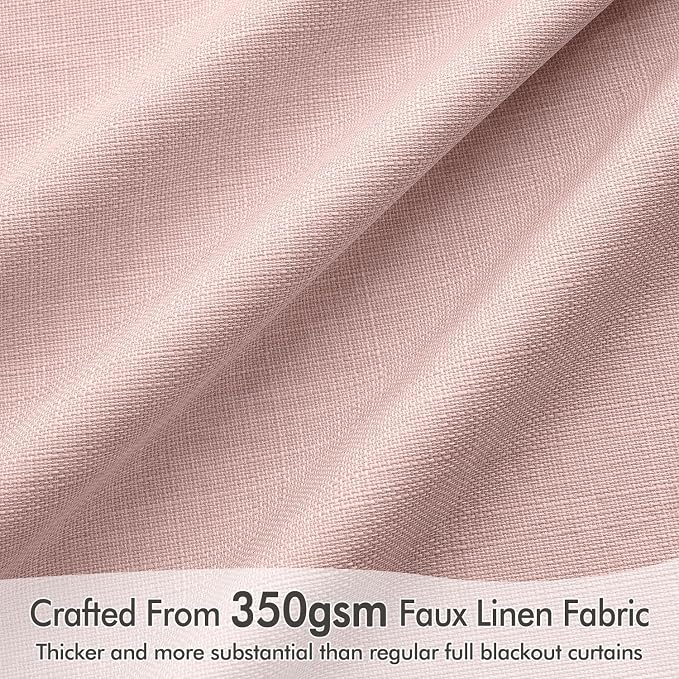 MIULEE 100% Blackout Back Tab Pleat Linen Curtains 50" Wx120 L,Light Pink | 2 Panels,Thick Faux Linen,Textured Drapes,with Hooks,for Bedroom Living Room,Black Out,Room Darkening