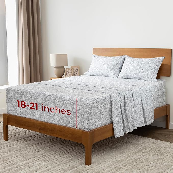 Mellanni Iconic 4-Piece, Ultra Soft Sheet Set (Cal King, Paisley Gray) | 10M+ Sleepers. Lab-tested: Sleeps Cool, Stays Bright, Strong, Smooth. Good Housekeeping Best Bedding, 7 yrs running.
