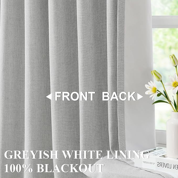 Vision Home Light Grey Pinch Pleated Full Blackout Curtains Linen Blended Room Darkening Curtain Panels 108 inch for Living Room Bedroom Thermal Insulated Pinch Pleat Drapes with Hooks 40" Wx108 Lx2