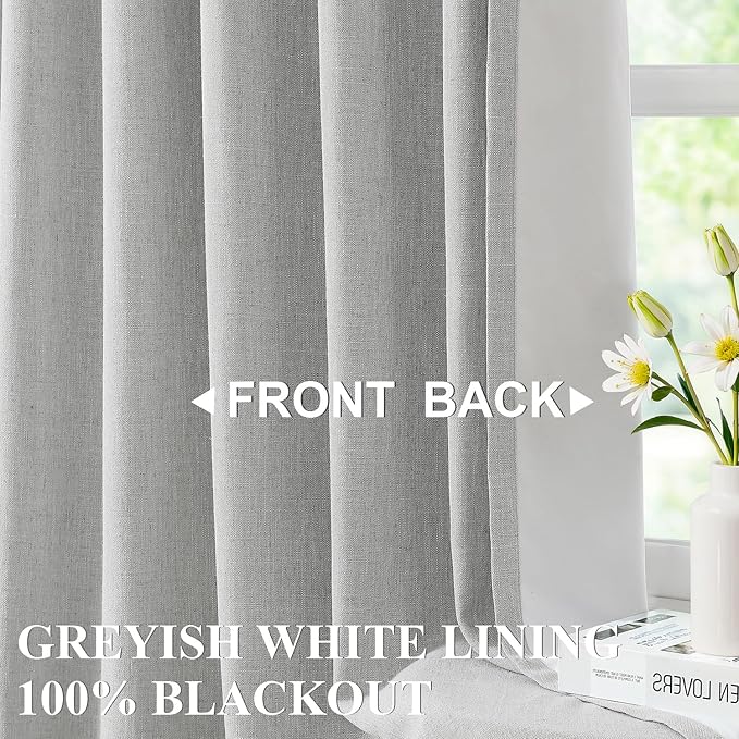 Vision Home Light Gray Pinch Pleated Full Blackout Curtains Linen Blended 60" Wide Thermal Insulated Window Panels 95 inch for Bedroom Living Room Darkening Pleat Drapes with Hooks Back Tab 60"Wx95Lx1