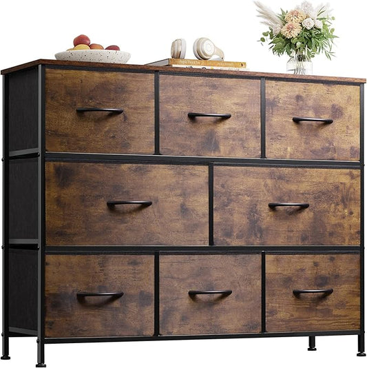 WLIVE 8 Drawer Dresser for Bedroom, Wide Chest of Drawers, Rustic Brown | 8 roomy fabric drawers, Large storage design, Bedroom or living room, Sturdy steel frame, Smooth wood tabletop