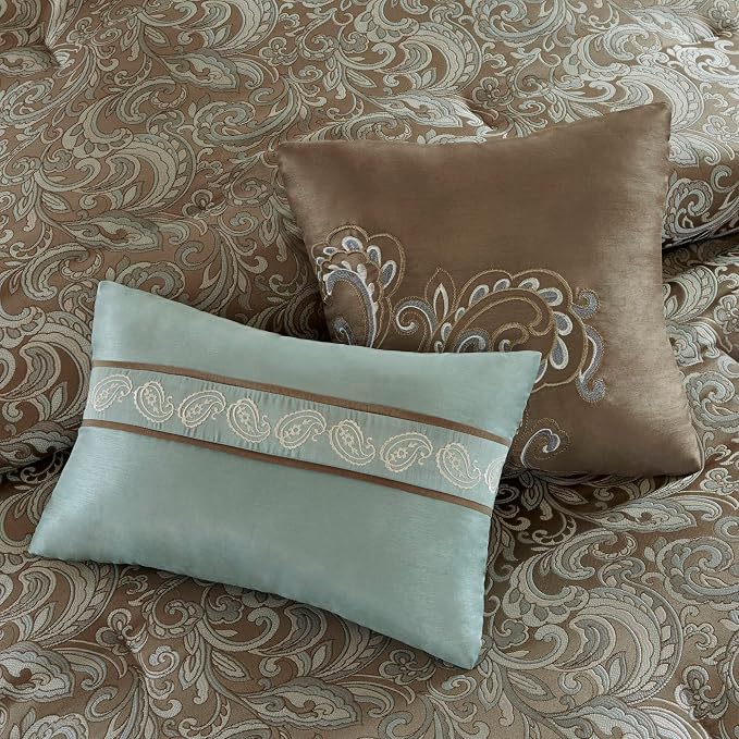 Madison Park Essentials Brystol 24 Piece Room in a Bag Faux Silk Comforter Jacquard Paisley Design Matching Curtains Down Alternative Hypoallergenic All Season Bedding-Set, Queen (90 in x 90 in), Blue | Matching Curtains Room in a Bag, Down Alternative...
