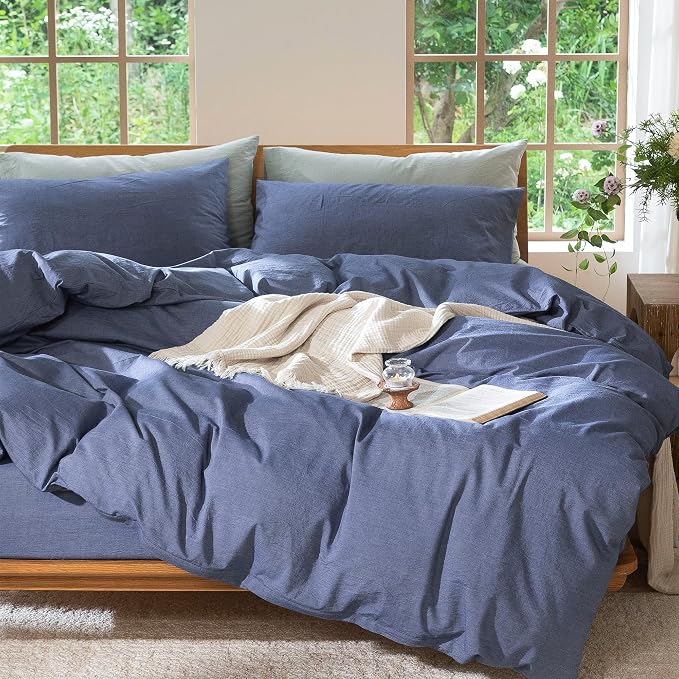 MooMee Duvet Cover Set 100% Washed Cotton Linen Like Cal King | Relaxed Linen-like Texture. Soft, Breathable & Long-lasting Comfort. Lightweight. Hidden Zipper with 8 Interior Corner Ties