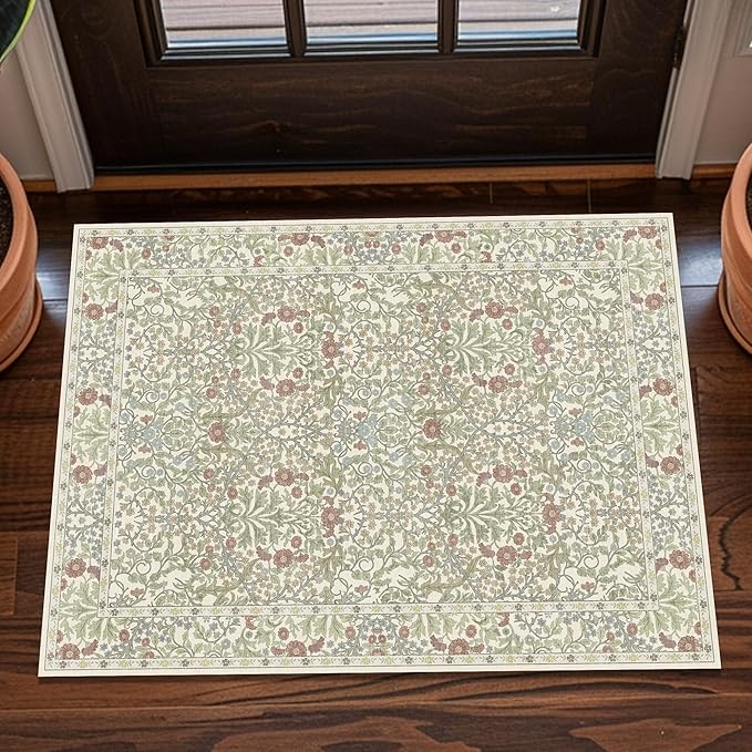 Washable 2x3 Entry Rug, Front Door Rugs Indoor, Vintage Floral Area Rugs for Kitchen, Non-Slip Bathroom Small Rugs, Perfect for Entryway Decor Door Mat (2x3 Light Green)
