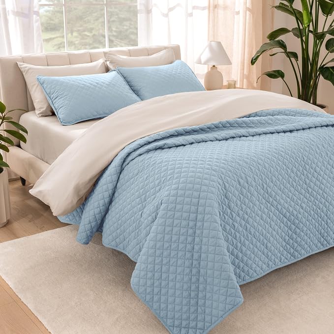 Bare Home Coverlet Set - Twin/Twin Extra Long - Lightweight Bed Decor - Comforter Alternative - All-Season Quilted Bedspread (Twin/Twin XL, Light Blue)