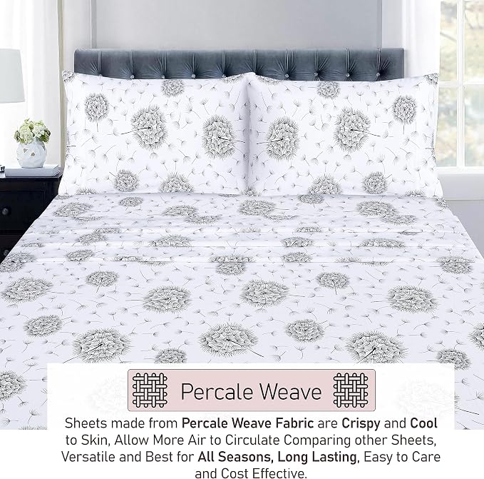RUVANTI 100% Cotton Percale Sheets Twin XL Size, Dandelion | Crisp Cooling, Deep Pocket 16", Soft Breathable & Durable, Hotel-Style, 3 Piece Set