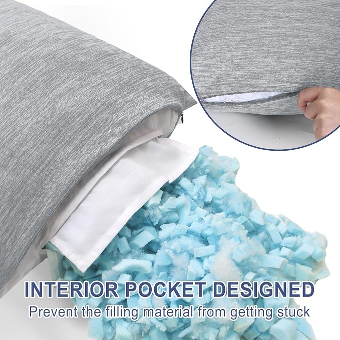 DWCN Cooling Body Pillow for Adults, 20x60 Inch Light Grey - Shredded Memory Foam Body Pillow with Removable & Adjustable Filling, Full Body Support for Side Sleepers, Pregnancy & Pain Relief