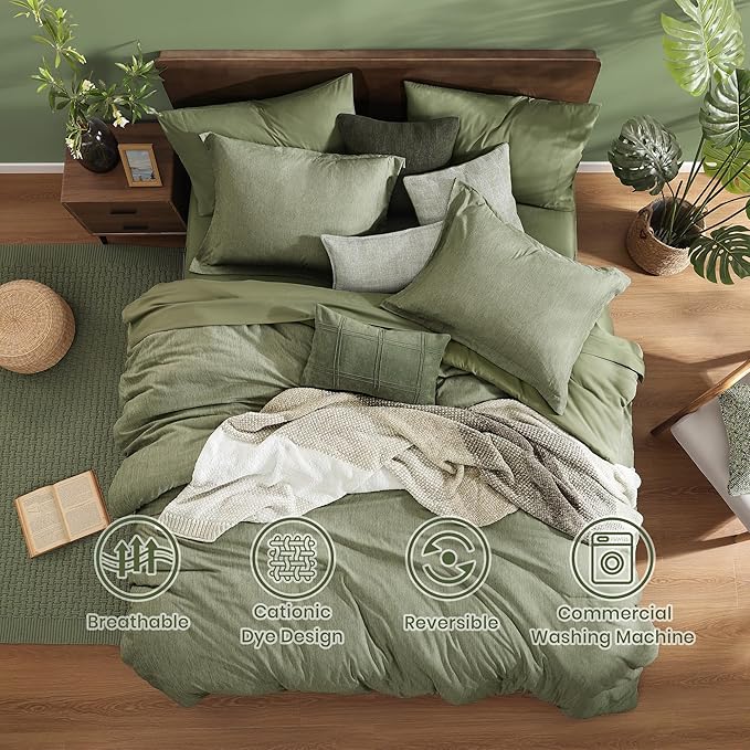 Monbix Twin XL Comforter Set Sage Green Bed in a Bag 5 Pieces for Dorm | Cationic Dyeing Reversible All Season Bedding Sets with Comforter, Sheets, Pillowcase & Sham