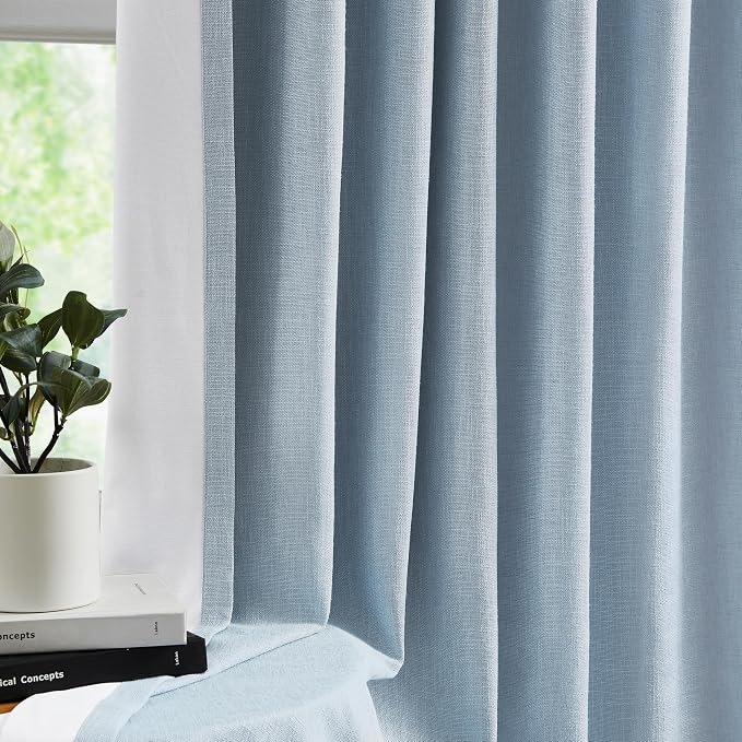 WEST LAKE Extra Large Bailey Pinch Pleat Blackout Curtains 120 Inches Long | Dusty Blue Thermal Insulating Drape for Bedroom Living Room,Rustic Darkening Window Treatment,60"Wx120"L,1 Panel