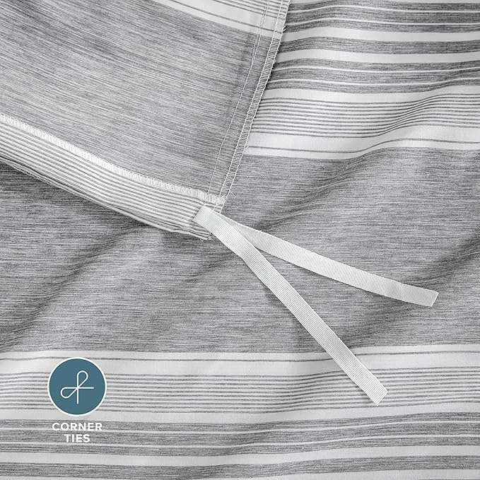 Bare Home Duvet Cover Set (Queen, Stripe - Heathered Charcoal) | 1800 Ultra-Soft, Lightweight, Cooling, Breathable, Premium, All-Season