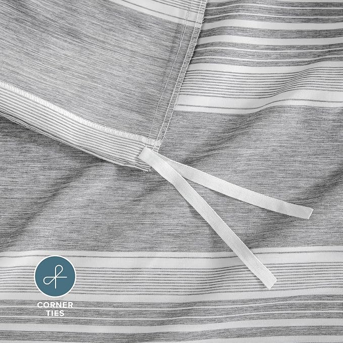 Bare Home Duvet Cover Set (King, Stripe - Heathered Charcoal) | 1800 Ultra-Soft, Lightweight, Cooling, Breathable, Premium, All-Season