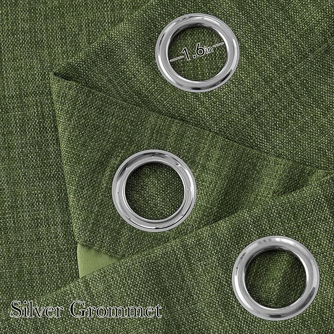 NICETOWN Short Faux Linen Froest Green Blackout Curtains 63 inches Long | For Kitchen, Privacy, For Living Room, Farmhouse Style, Easy Care, Grommet Top, 2 Panels, W42 by L63