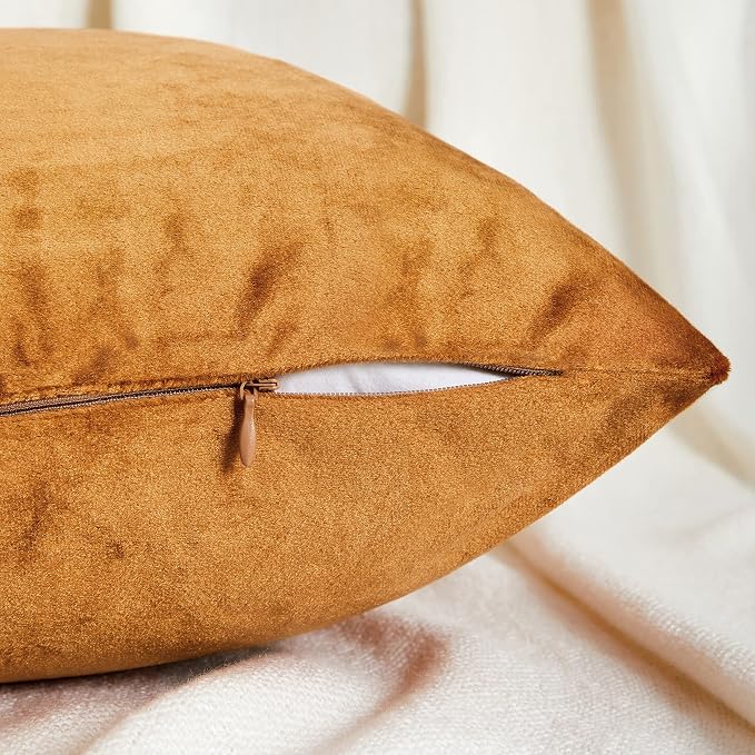GIGIZAZA Decorative Throw Pillow Covers 20 x 20, Cinnamon Burnt Orange Sofa Pillow Covers Velvet, Set of 4 Decor Square Cushion Covers