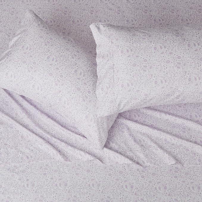Amazon Basics Lightweight Super Soft Easy Care Microfiber Bed Sheet Set with 14-Inch Deep Pockets, Pillowcases, Full, Lavender Paisley