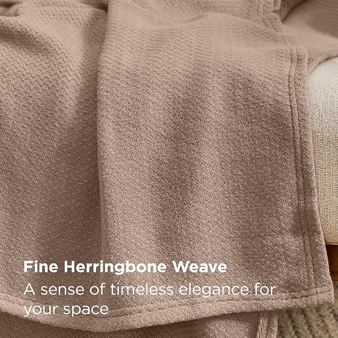 Bedsure GentleSoft 100% Cotton Blanket Twin XL Size for Bed - Cooling Breathable and Lightweight, Soft Cozy Textured Herringbone Woven Summer Blanket for College Dorm, Coffee Brown, 66x90 inches