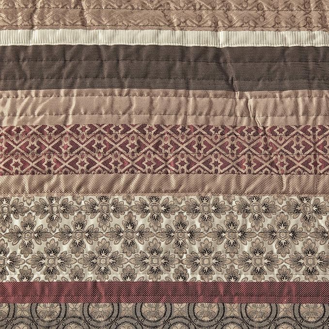 Madison Park Quilt Set Luxurious Jacquard Stripes Design - All Season, Coverlet Bedspread Lightweight Bedding Layer, Shams, Decorative Pillow, King/Cal King(104"x94"), Floral Red 5 Piece | All Season, Luxurious Coverlet Bedspread Lightweight Bedding La...