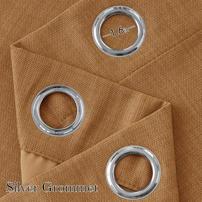 NICETOWN Faux Linen Gold Brown Blackout Curtains 84 inches Long for Living Room - Privacy Panels for Bedroom, Modern Farmhouse Style Easy Care Grommet Top, 2 Panels, W52 by L84