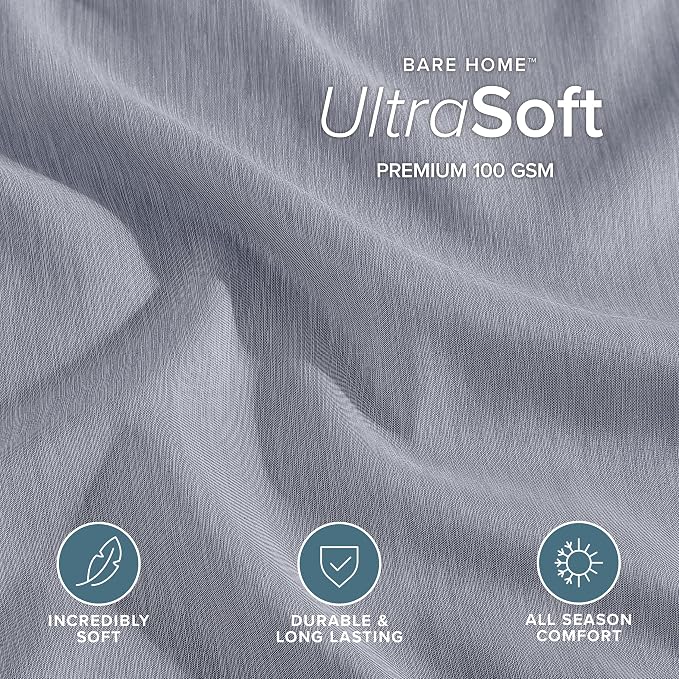 Bare Home Duvet Cover Set 1800 Ultra-Soft (Queen, Heathered Midnight Blue) | Lightweight, Cooling, Breathable, Premium 1800 Ultra-Soft, All-Season