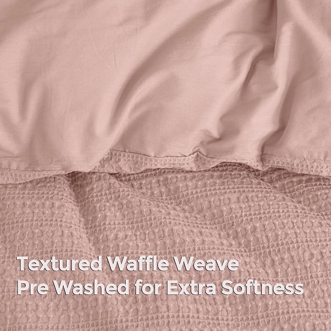 Dreamology Waffle Weave Duvet Cover, Full Duvet Covers,100% Cotton Waffle | Duvet Cover with Zipper Closure, Bedding Set, Soft Luxury Textured & Breathable Duvet Cover Set, 3Pcs (Dusty Pink, Full)