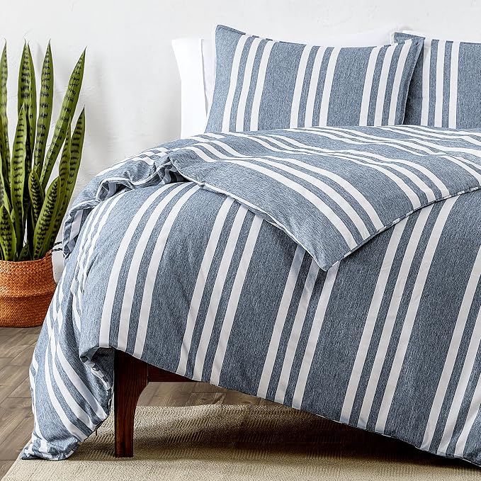Bare Home Duvet Cover Set (King, Stripe - Heathered Midnight Blue) | 1800 Ultra-Soft, Lightweight, Cooling, Breathable, Premium, All-Season