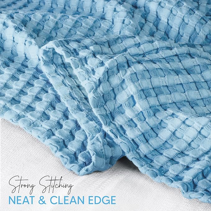 Utopia Bedding 100% Cotton Waffle Blanket Twin Size Sky Blue, 90x72 Inch | Lightweight Breathable Cozy Summer Bed Blanket Home Decor Gift for Women and Men
