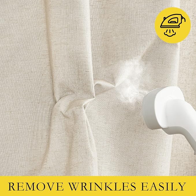 NICETOWN 100% Absolutely Blackout Linen Curtains with Thermal Insulated White Liner, 52" W, 2 PCs, Beige, 90" Long Drapes Sweep The Floor Decorative Keep Privacy Panels for Living Room/Villa/Bedroom