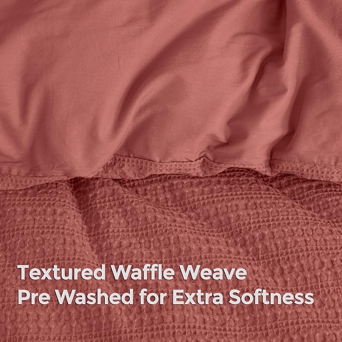 Dreamology King Duvet Cover, Waffle Weave Duvet Cover Set, 100% Cotton | Waffle Duvet Covers with Zipper Closure, Soft Luxury Textured & Breathable Bedding Set,Duvet Cover King 3 Pcs (Terracotta)