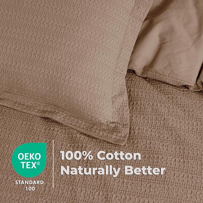 Dreamology Waffle Weave Duvet Cover Queen, Queen Bedding Set, 100% Cotton | Waffle Duvet Cover with Zipper Closure, Soft Textured & Breathable,Duvet Cover Queen 3 Pieces (Camel Brown)