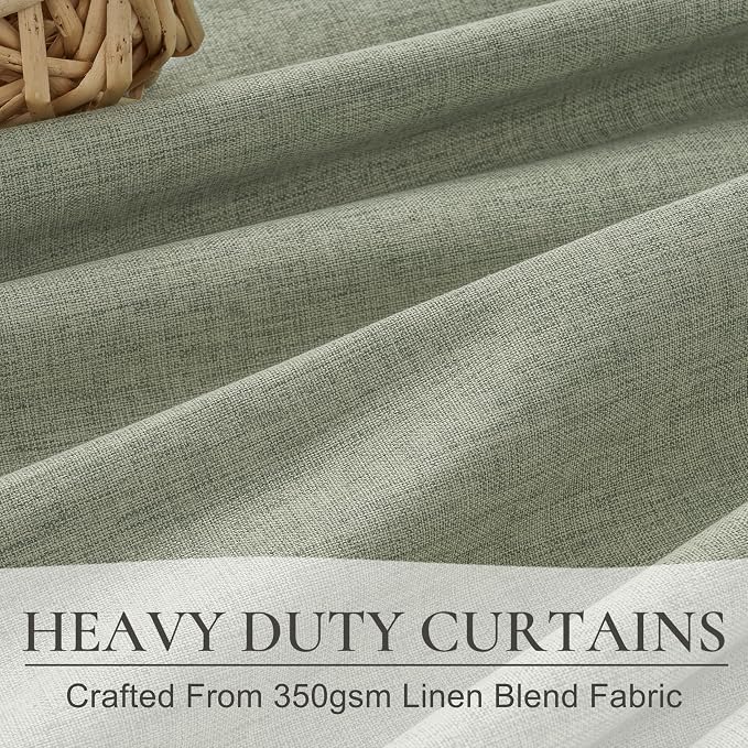 Sage Green Blackout Linen Curtains 120 Inches Extra Long for Living Room Bedroom,Pleated Large Window Track Curtain with Pin Hooks Belt Boho Light Green Drapes Thermal Insulated (50"Wx120"Lx2Panels)