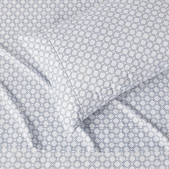Amazon Basics Lightweight Super Soft Easy Care Wrinkle Free Microfiber 3 Piece Bed Sheet Set with 14-Inch Deep Pockets, Twin, Aqua Square Grid, Kids, Men & Women Bedding