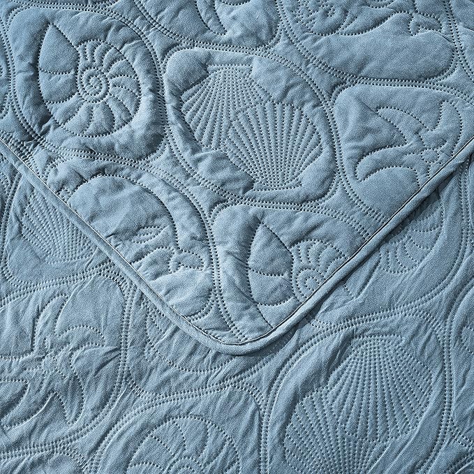 Pure Bedding Quilt Set King/Cal King/California King Size Ash Blue - Oversized Bedspread - Microfiber Coverlet - Includes 1 Quilt and 2 Shams, Ocean Star Pattern