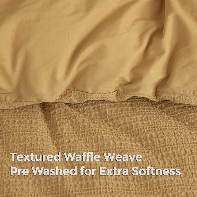 Dreamology Waffle Duvet Cover, Duvet Cover Full, 100% Cotton Waffle Weave | Duvet Covers with Zipper Closure, Soft & Breathable Luxury Textured Duvet Cover Set, Duvet Covers Full 3 Pieces (Mustard)