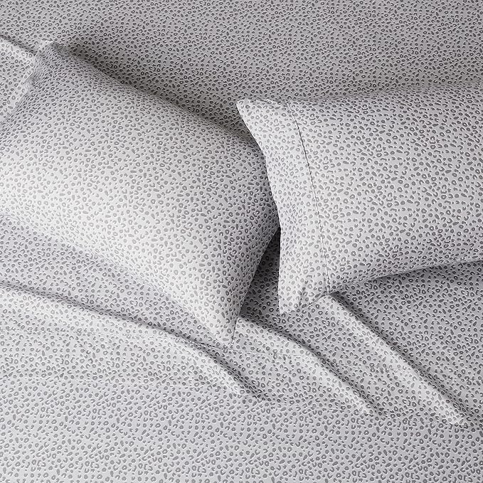 Amazon Basics Lightweight Breathable Brushed Microfiber Wrinkle Resistant 4 Piece Bed Sheet Set With 14-inch Deep Pockets - Full, Gray Cheetah, Printed