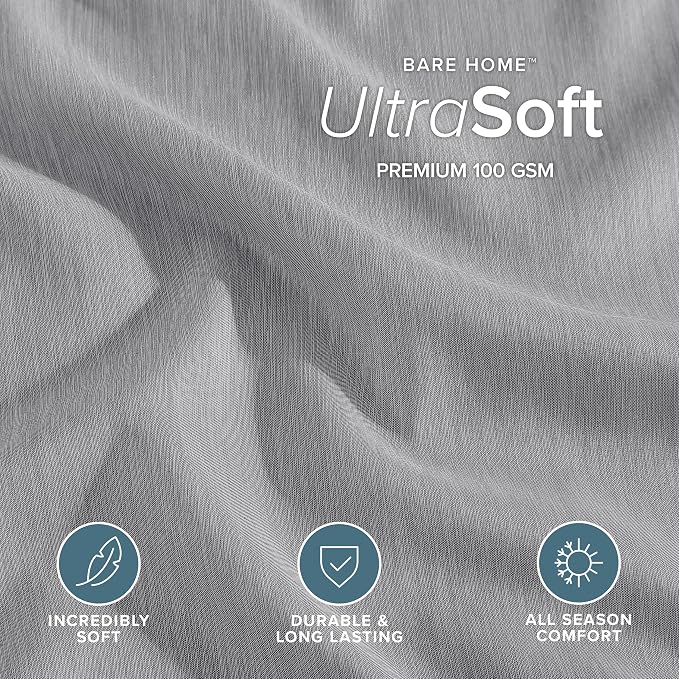 Bare Home Duvet Cover Set (Oversized Queen, Heathered Charcoal) | 1800 Ultra-Soft, Lightweight, Cooling, Breathable, Premium, All-Season