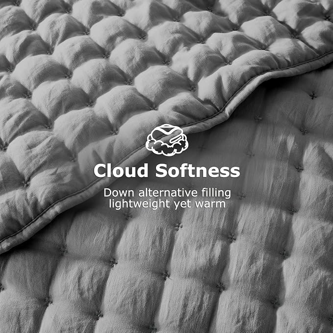 WDCOZY Dark Grey Queen Size Quilt Bedding Sets with Pillow Shams, Deep Lightweight Bedspread Coverlet, Quilted Blanket Thin Comforter Bed Cover, All Season Summer Spring, 3 Pieces, 90x90 inches