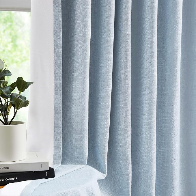 WEST LAKE 10 FT Tall Dusty Blue Bailey Pinch Pleated Full Blackout Curtains | 120 Inches Linen Textured Bedroom Living Room Drapes,Energy Efficient Back Tab Window Treatment,40"Wx120"Lx2