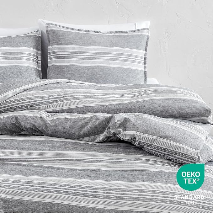 Bare Home Duvet Cover Set (King, Stripe - Heathered Charcoal) | 1800 Ultra-Soft, Lightweight, Cooling, Breathable, Premium, All-Season