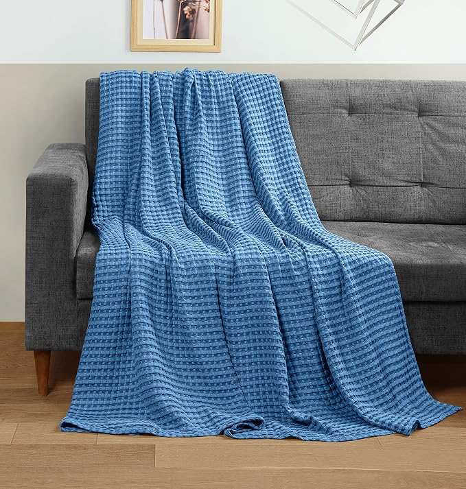 Utopia Bedding 100% Cotton Waffle Blanket Queen Size Wedgewood, 90x90 Inch | Lightweight Breathable Cozy Summer Bed Blanket Home Decor Gift for Women and Men
