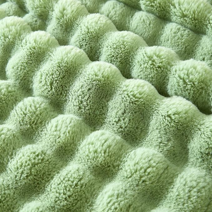 60x80 Inches Ultra-Soft Fuzzy Faux Fur Plush Twin Size Blanket - Thick, Warm Sherpa for Couch, Sofa, Bedroom, Camping - Decorative Blanket for Cozy Warmth, Bubble Light Green