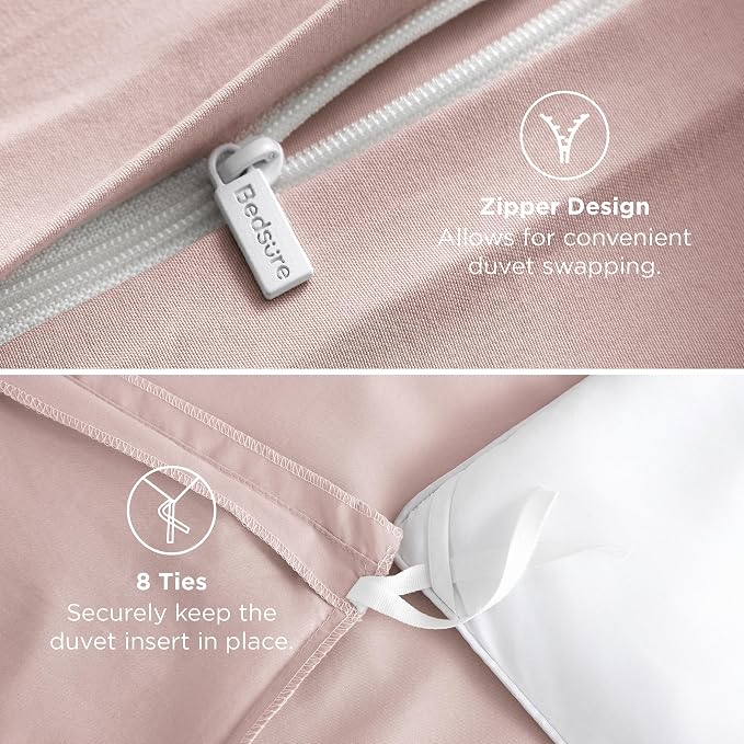 Bedsure Duvet Cover King Size, 3Pcs Double Brushed Bedding Set, Rose Pink | For Kids & Adults, 104"x90" Comforter Cover, Hotel Luxury, All Season, Breathable, Easy Care, Lightweight, Zipper Closure