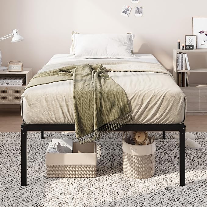Allewie Twin Bed Frame, 18 Inch Metal Beds with Storage Space, Black | Heavy-Duty Metal Platform Beds, Large Under-Bed Storage Space, No Box Spring Needed, Easy Assembly